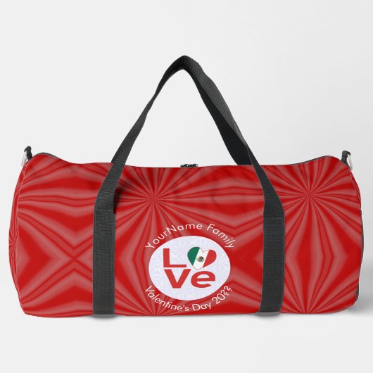 Mexicaanse Rode LOVE Vlag Persoonlijk Plunjezak (Voorkant)