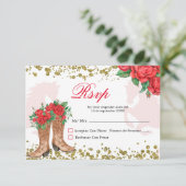 Mexicaanse rode rozen Mis Quince RSVP-kaart RSVP Kaartje (Staand voorkant)