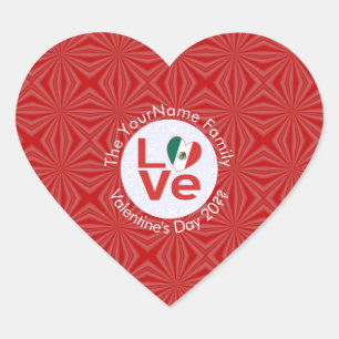 Mexicaanse Rood LOVE Vlag Persoonlijk  Hart Sticker