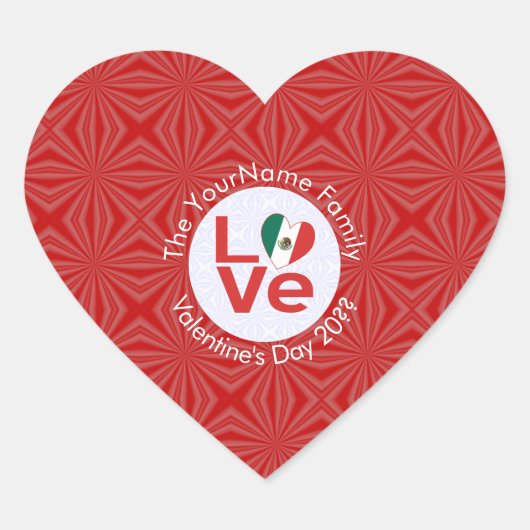 Mexicaanse Rood LOVE Vlag Persoonlijk Hart Sticker (Voorkant)