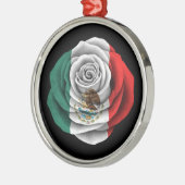Mexicaanse Roos vlag op zwart Metalen Ornament (Links)