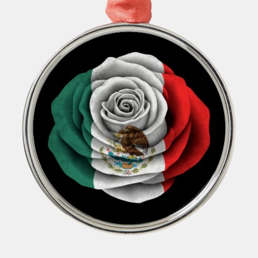 Mexicaanse Roos vlag op zwart Metalen Ornament (Voorkant)