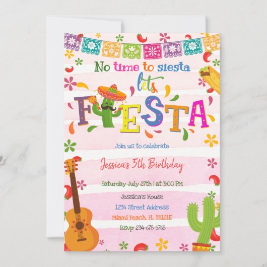Mexicaanse roze fiesta Birthday - uitnodiging (Voorkant)