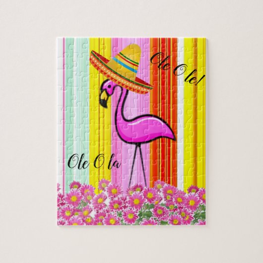 Mexicaanse roze flamingo Ole Ola Jigzaag Puzzle Da Legpuzzel (Verticaal)