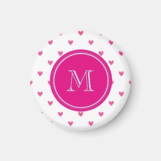Mexicaanse roze glitter harten met monogram magneet (Voorkant)