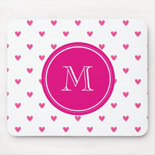 Mexicaanse roze glitter harten met monogram muismat (Voorkant)