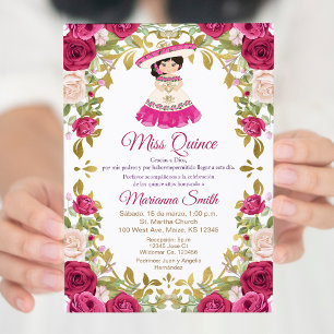 Mexicaanse Roze Rozen Bloemen Quinceanera  Kaart