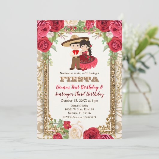 Mexicaanse Rozen - Gezamenlijke verjaardag voor jo Kaart (Staand voorkant)