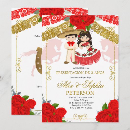 Mexicaanse Rozen van het Rode en het Gouden Twee L Kaart (Voorkant / Achterkant)