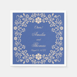 Mexicaanse rustieke blauwe bloemen bruiloft servet