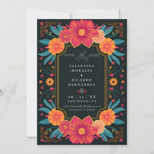 Mexicaanse rustieke elegante bloemen rancho bruilo save the date (Voorkant)