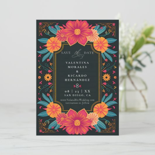 Mexicaanse rustieke elegante bloemen rancho bruilo save the date (Staand voorkant)