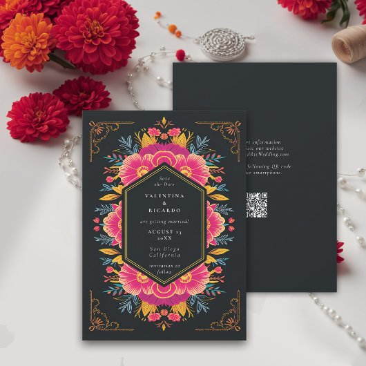 Mexicaanse rustieke elegante bloemen Rancho QR bru Save The Date