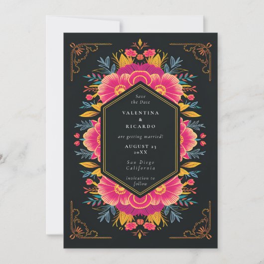 Mexicaanse rustieke elegante bloemen Rancho QR bru Save The Date (Voorkant)