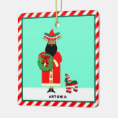 Mexicaanse Santa Feliz Navidad Keramisch Ornament (Links)