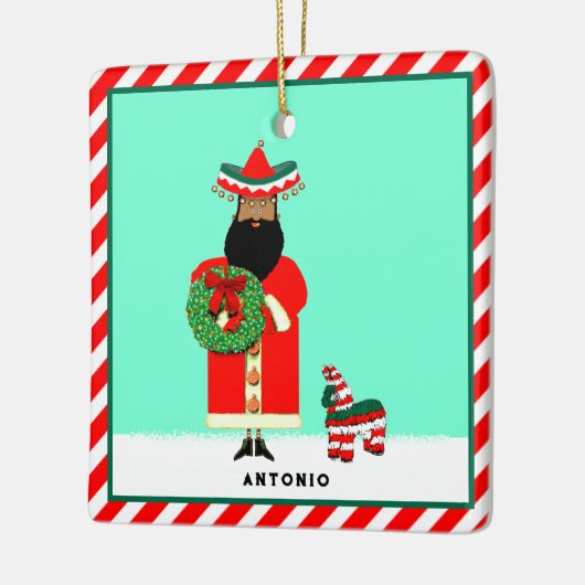 Mexicaanse Santa Feliz Navidad Keramisch Ornament (Links)