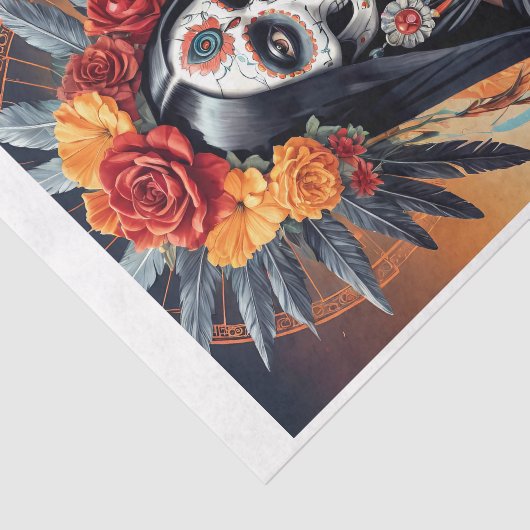 Mexicaanse Santa Muerte versierd met bloemen Tissuepapier (Detail)