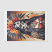 Mexicaanse Santa Muerte versierd met bloemen Tissuepapier (Voorkant)