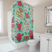 Mexicaanse schedel en bloemen, naadloos. douchegordijn (In situ)