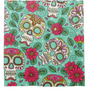 Mexicaanse schedel en bloemen, naadloos. douchegordijn