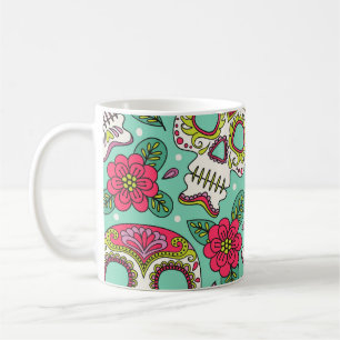 Mexicaanse schedel en bloemen, naadloos. koffiemok