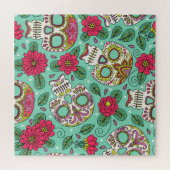 Mexicaanse schedel en bloemen, naadloos. legpuzzel (Horizontaal)