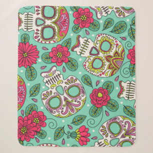 Mexicaanse schedel en bloemen, naadloos. sherpa deken