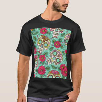 Mexicaanse schedel en bloemen, naadloos. t-shirt