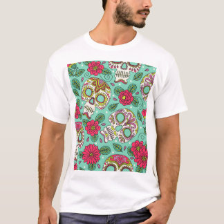 Mexicaanse schedel en bloemen, naadloos. t-shirt