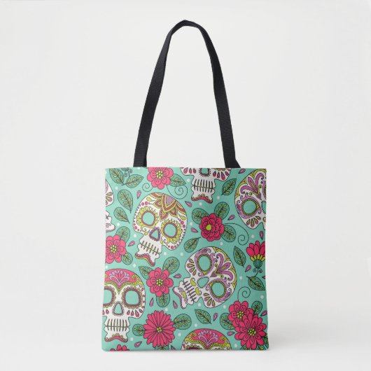 Mexicaanse schedel en bloemen, naadloos. tote bag (Voorkant)