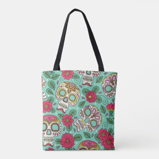 Mexicaanse schedel en bloemen, naadloos. tote bag (Achterkant)