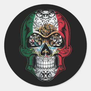 Mexicaanse schedel en Rozen vlag Ronde Sticker