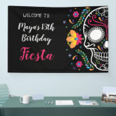 Mexicaanse schedel Floral Fiesta Verjaardag Spandoek (Beurs)