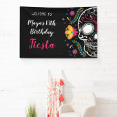 Mexicaanse schedel Floral Fiesta Verjaardag Spandoek (Insitu)