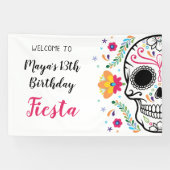 Mexicaanse schedel Floral Fiesta Verjaardag Spandoek (Horizontaal)