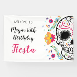 Mexicaanse schedel Floral Fiesta Verjaardag Spandoek