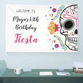 Mexicaanse schedel Floral Fiesta Verjaardag Spandoek (Beurs)
