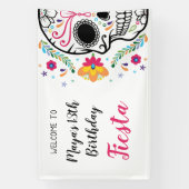 Mexicaanse schedel Floral Fiesta Verjaardag Spandoek (Verticaal)