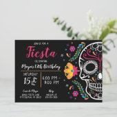 Mexicaanse schedel Floral Fiesta Verjaardag uitnod Kaart (Staand voorkant)