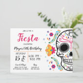 Mexicaanse schedel Floral Fiesta Verjaardag uitnod Kaart (Staand voorkant)