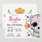 Mexicaanse schedel Floral Fiesta Verjaardag uitnod Kaart (Voorkant / Achterkant)