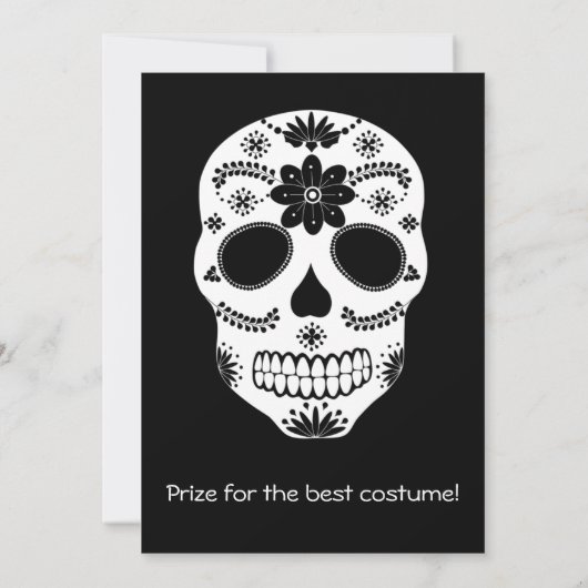 Mexicaanse Schedel Met Suiker Zwart En Wit Feest Kaart (Achterkant)