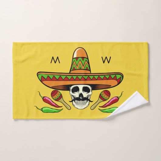 Mexicaanse Schedel op maat gemaakte monogram & kle Handdoek (Handdoek)