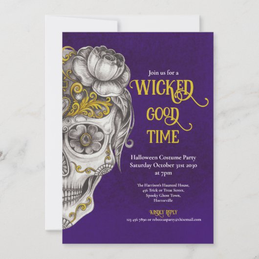 Mexicaanse schedel Paarse Halloween Party Kaart (Voorkant)