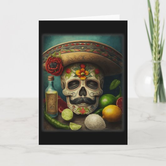 Mexicaanse Schedel Suiker Tequila Hoed Cinco De Ma Kaart (Voorkant)