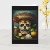 Mexicaanse Schedel Suiker Tequila Hoed Cinco De Ma Kaart (Gele Bloem)