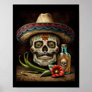 Mexicaanse Schedel Suiker Tequila Sombrero Cinco D Poster