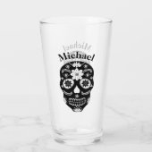 Mexicaanse Schedel Suiker Zwart En Wit 2 Met Naam Glas (Achterkant)
