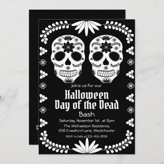 Mexicaanse Schedel van Suiker Zwart-Wit Feest Kaart (Voorkant / Achterkant)