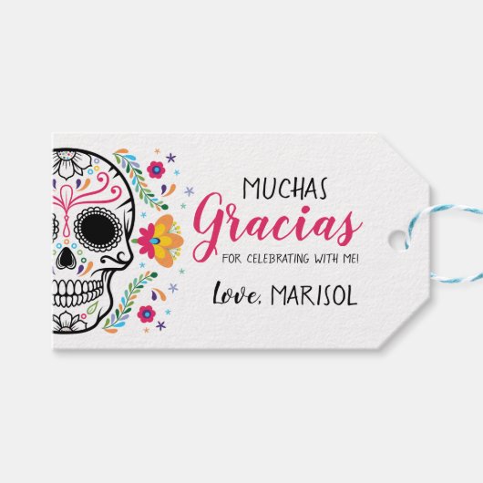 Mexicaanse schedelfloral Fiesta Party Favor Labels Cadeaulabel (Voorkant (Horizontaal))